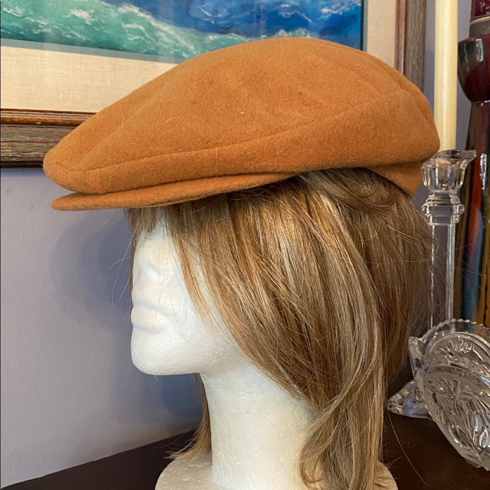 Tan Made in USA newsboy hat pre-owned for collection